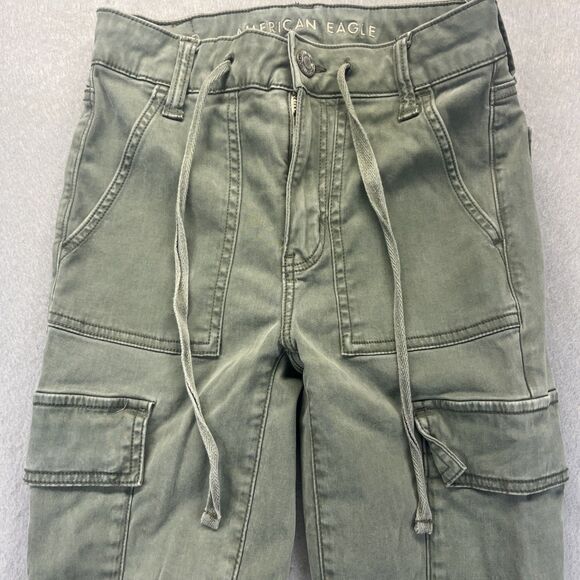 American Eagle Cargo Pants Womens Size 2 Green Super Stretch High Rise Jegging - Picture 2 of 12